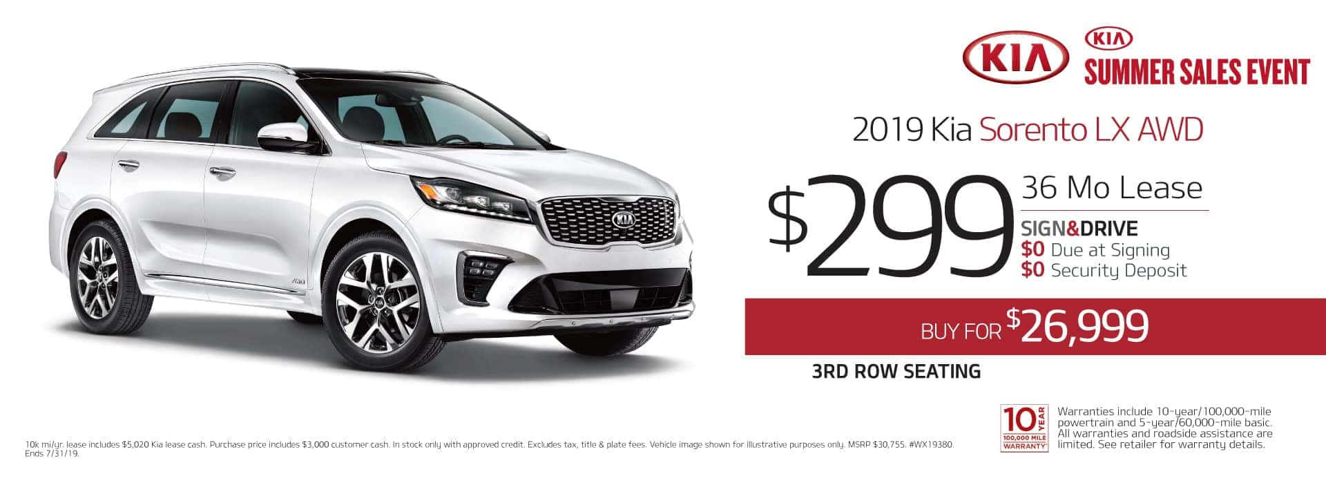 2019 Kia Sorento Lease Special