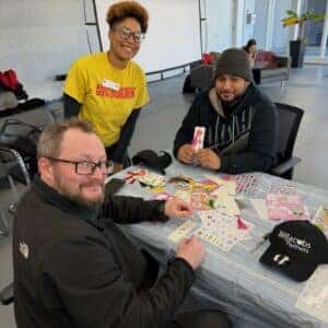 team members making bookmarks