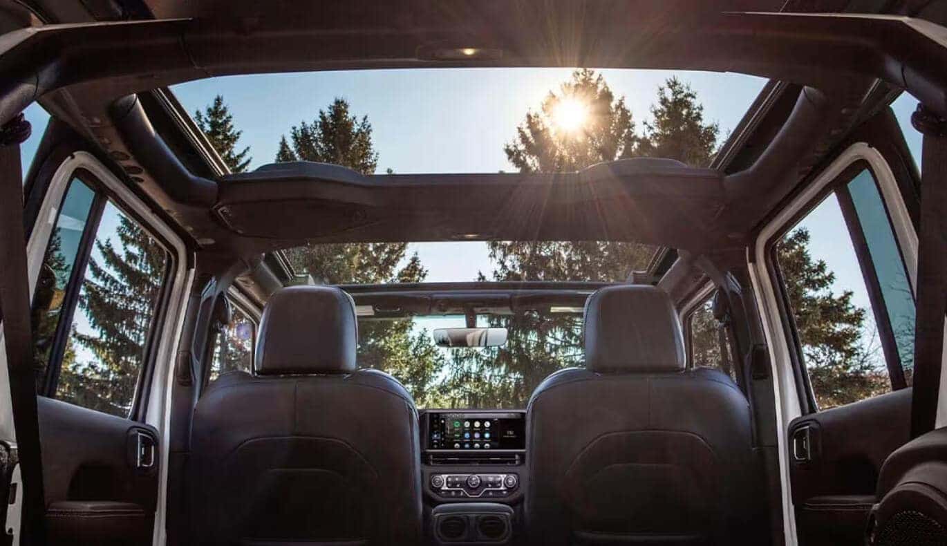 Jeep Wrangler interior backseat view with all windows open