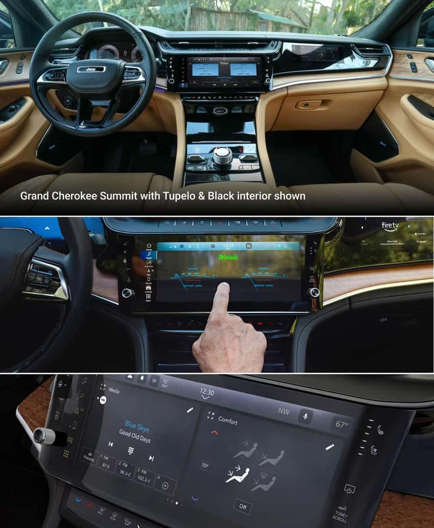 2026 Jeep Grand Cherokee Summit interior: cockpit, McIntosh audio screen and infotainment controls.
