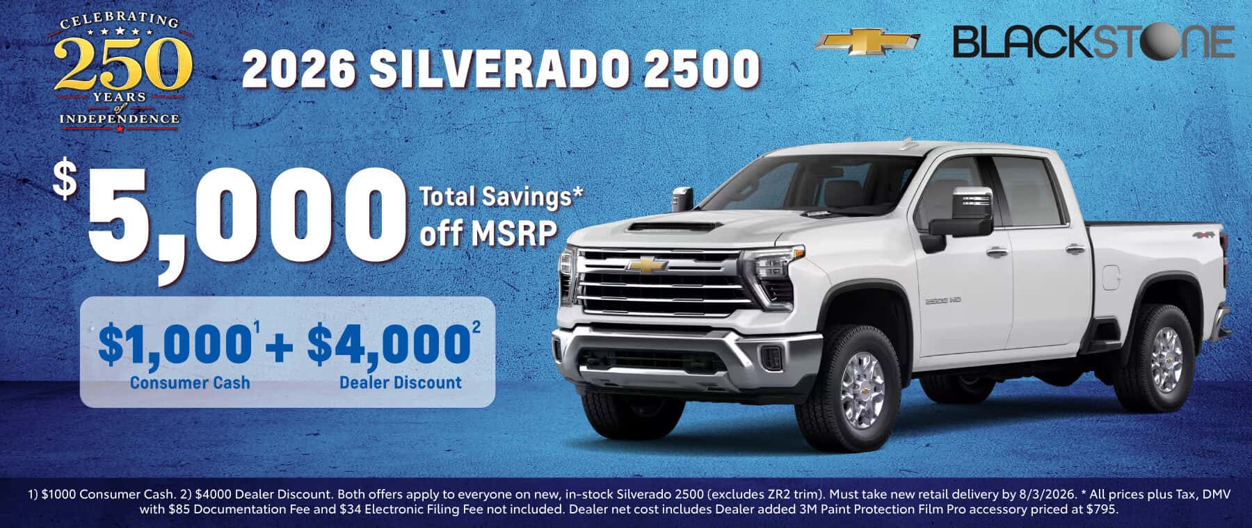 Celebrating 250 Years of Independence - Silverado 2500 $5000 Total Savings off MSRP