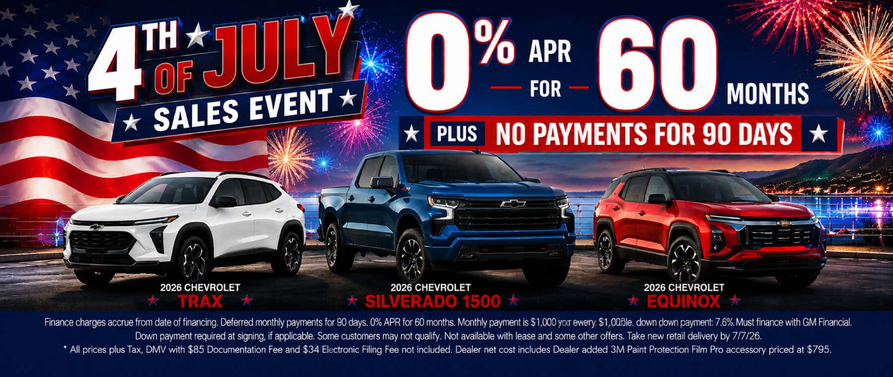 4th of July Sales Event - 0% APR for 60 months on new Trax, Equinox and Silverado 1500