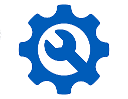A gear with a wrench inside in blue to symbol engine service