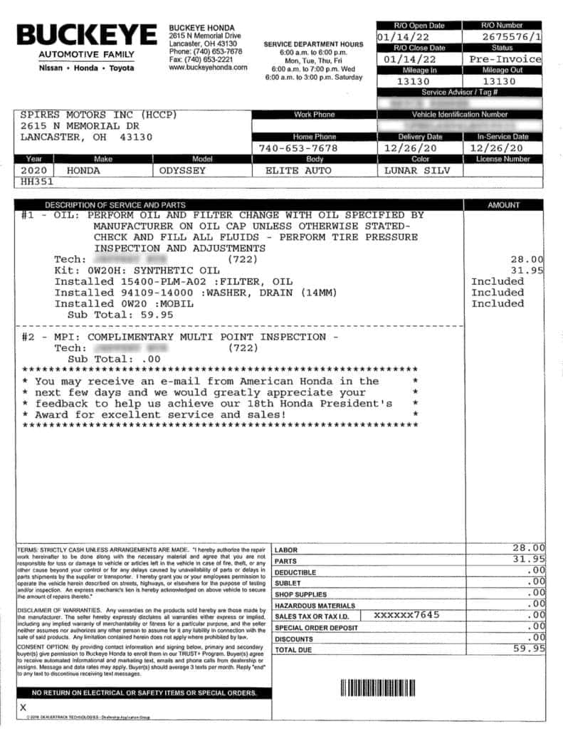 Compare Service Pricing Buckeye Honda