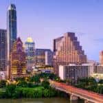 Austin, Texas, USA downtown skyline on the Colorado River.
