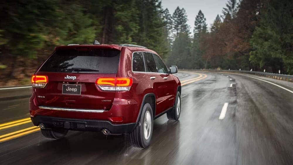 2019 Jeep Grand Cherokee on a rain-swept forest drive