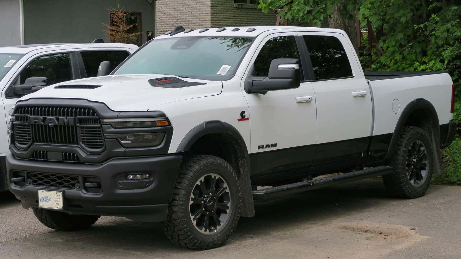 White 2026 Ram 2500 Rebel crew-cab pickup photographed in Ontario, Canada.