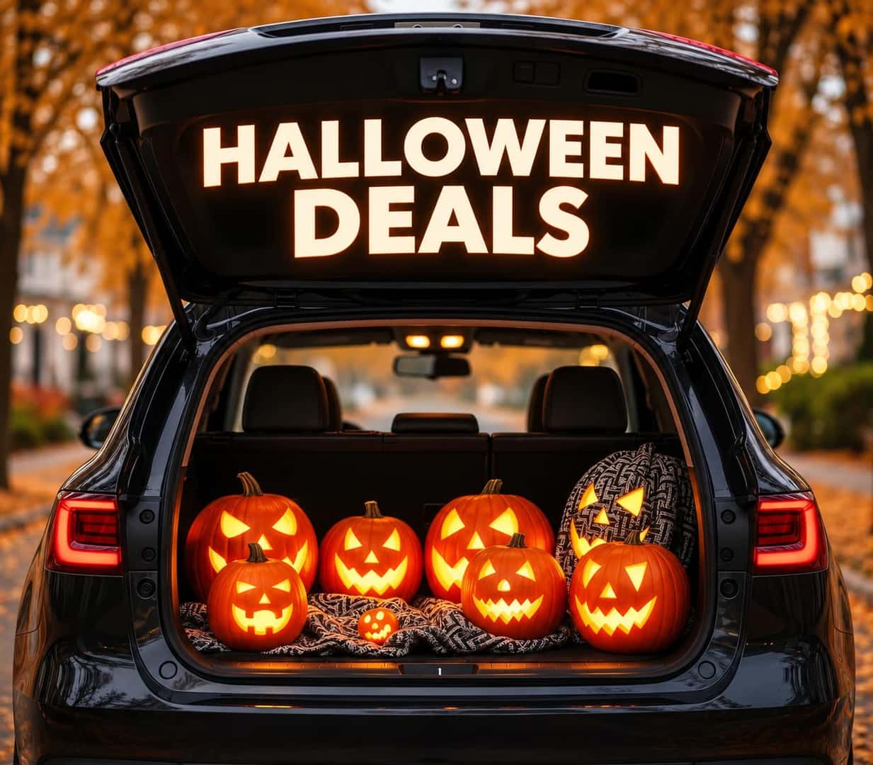 Halloween Deals: glowing jack-o-lanterns in an SUV