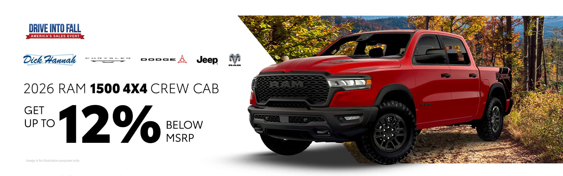 12% OFF MSRP ON 2026 RAM 1500 4X4 CREW CAB TRUCKS.