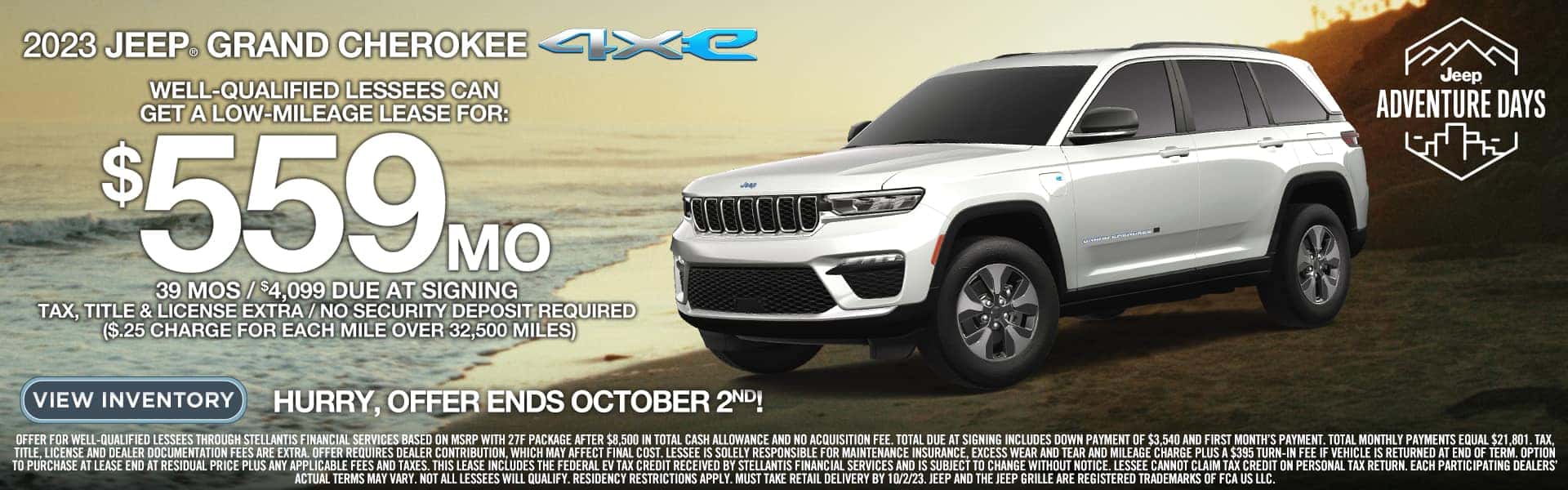 2023 JEEP GRAND CHEROKEE 4xE WELL-QUALIFIED LESSEES CAN GET A LOW-MILEAGE LEASE FOR: $559 мо