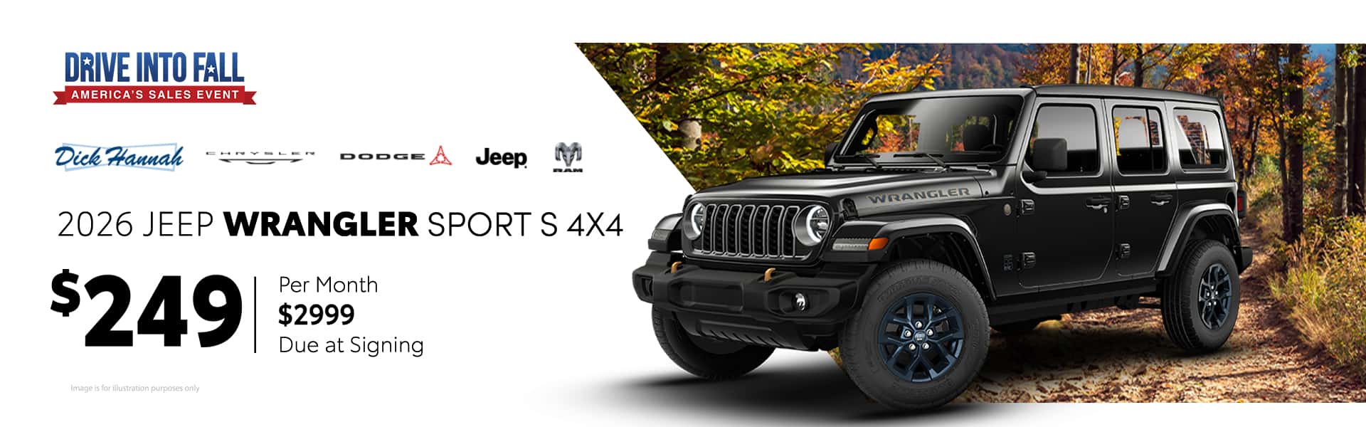 LEASE A 2026 WRANGLER SPORT S 4X4 FOR $249/MONTH $2999 DUE AT SIGNING. 24 MONTHS 5,000 MILES/YEAR