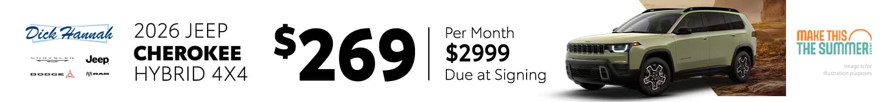 LEASE A 2026 JEEP CHEROKEE HYBRID 4X4 FOR $269/MO FOR 27 MONTHS. $2999 DUE AT SIGNING.