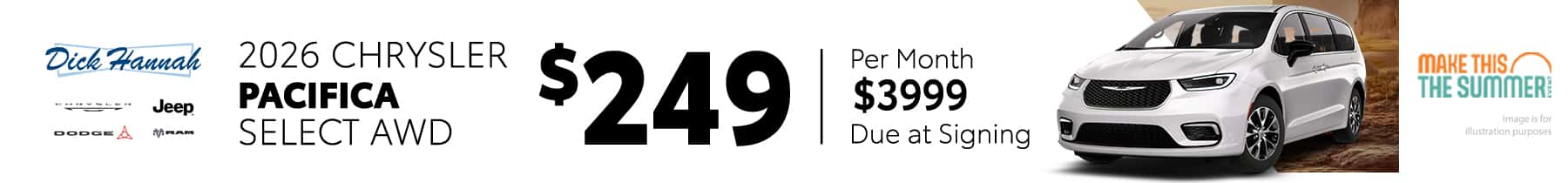 LEASE A 2026 CHRYSLER PACIFICA SELECT AWD FOR $249/MO FOR 24 MONTHS. $3999 DUE AT SIGNING