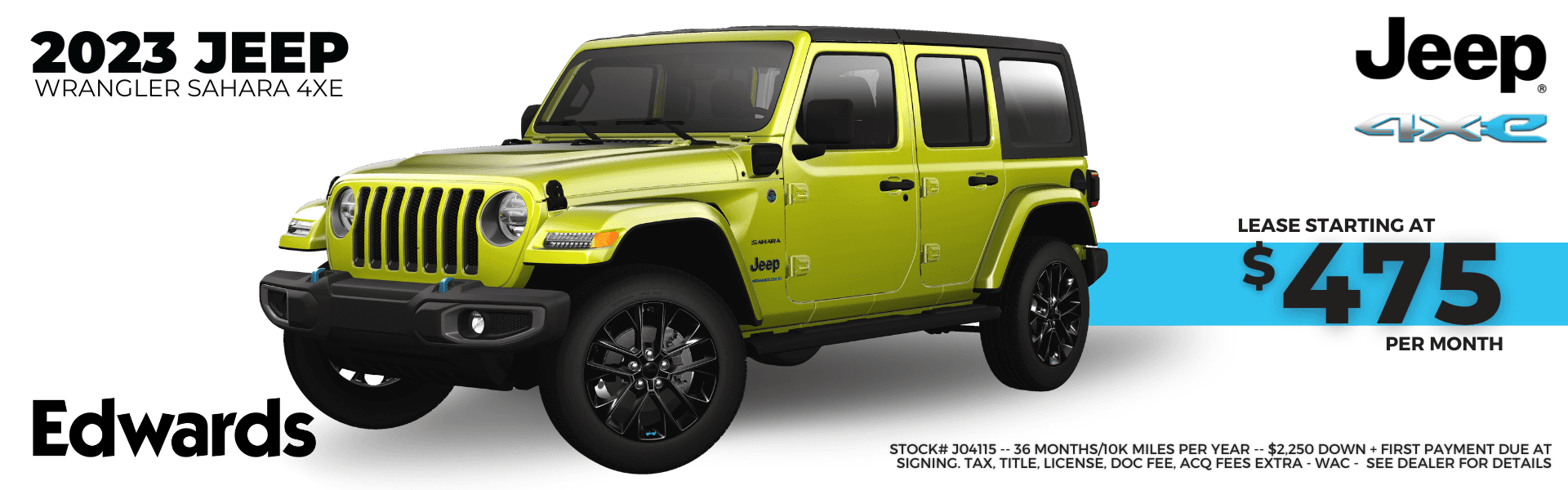 LEase a 2023 Jeep Wrangler Sahara 4xe, today!