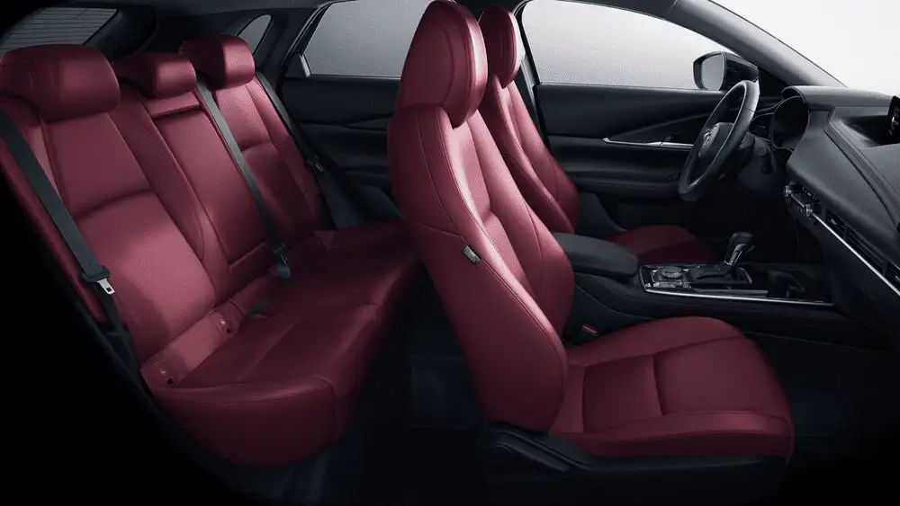 2026 Mazda CX-30 cabin with red leather seating and spacious rear interior in Hempstead NY