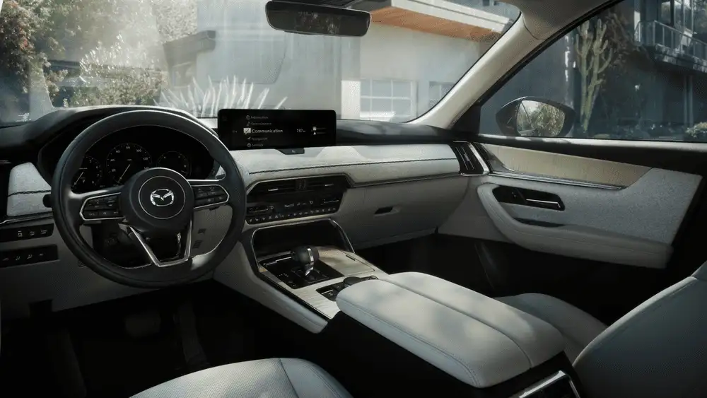 2026 Mazda CX-90 interior with white leather seats and modern dashboard design in Hempstead NY