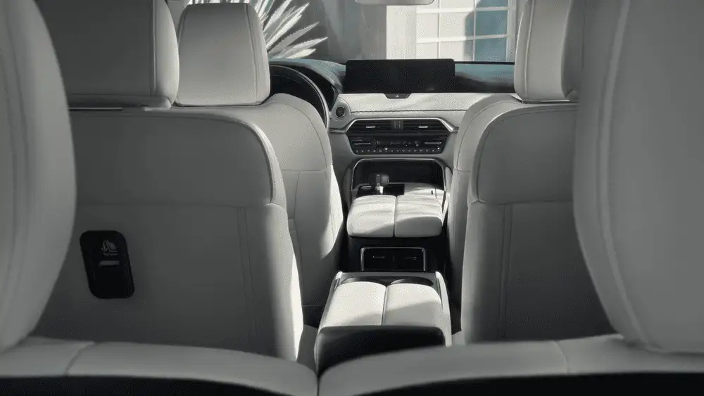 2026 Mazda CX-90 second row seating with white leather interior and spacious layout in Hempstead NY