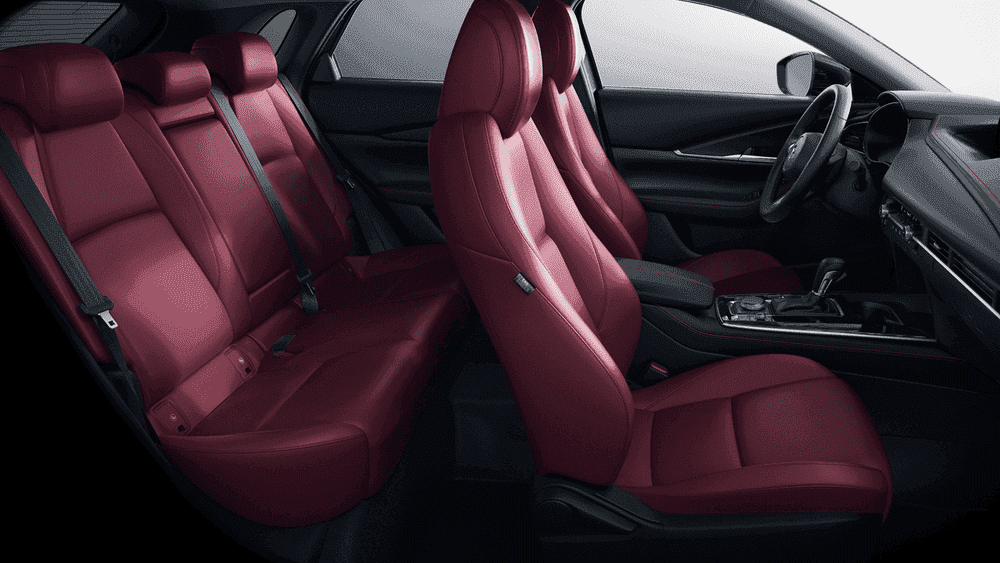 2026 Mazda CX-30 near Hempstead NY, red leather front and rear seats with black center console and steering wheel