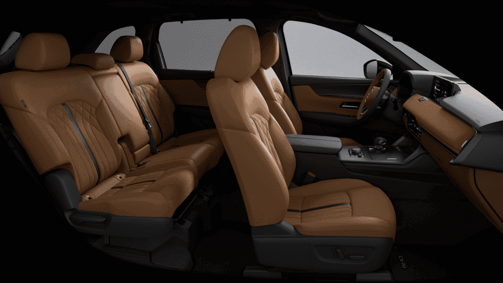 2026 Mazda CX-70 near Hempstead NY, tan leather front and rear seats with quilted headrests and black center console
