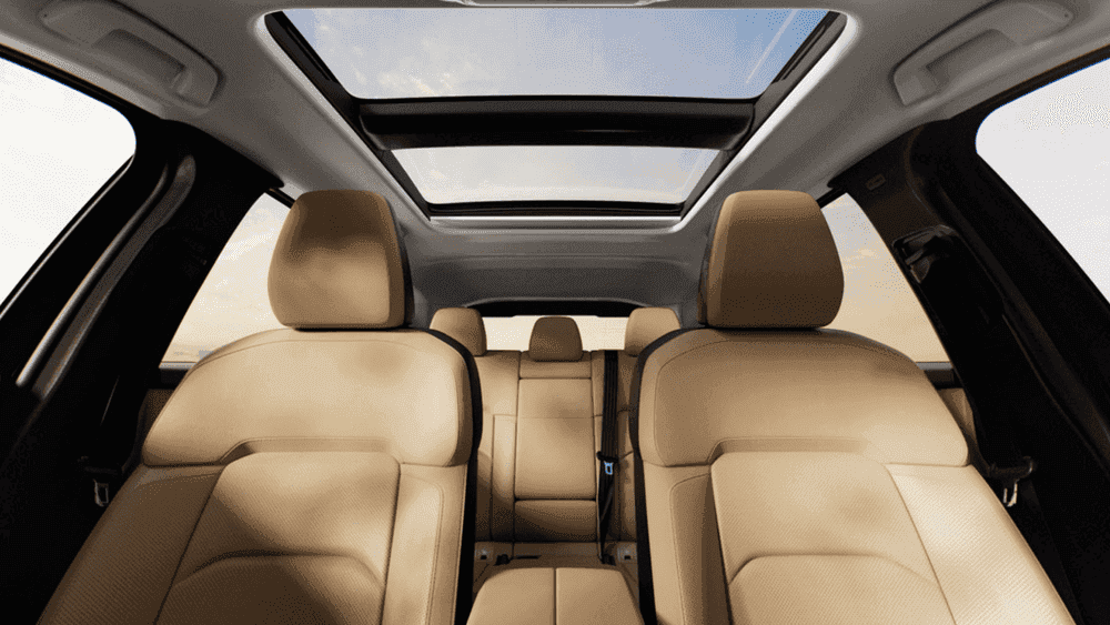 2026 Mazda CX-5 tan leather rear seats with panoramic sunroof near Uniondale, NY.
