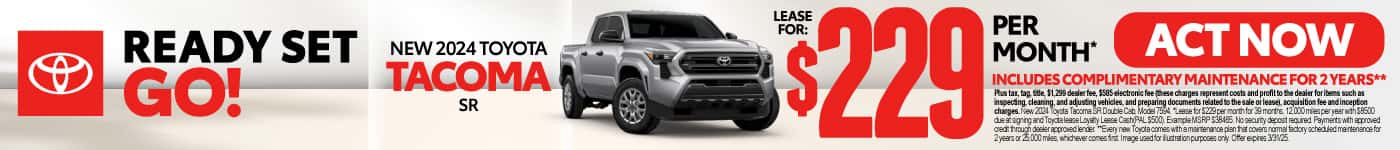 2024 Toyota Tacoma SR Lease for $229 per month* Includes Complimentary Maintenance for 2 years**