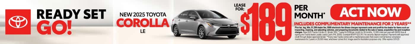 2025 Toyota Corolla LE Lease for $189 per month* Includes Complimentary Maintenance for 2 years**