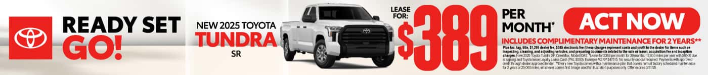 2025 Toyota Tundra SR Lease for $389 per month* Includes Complimentary Maintenance for 2 years**