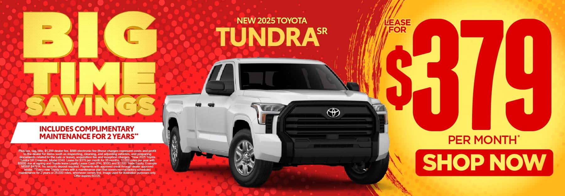 New 2025 Toyota Tundra SR "Lease for $379 per month* Includes complimentary maintenance for 2 years**"