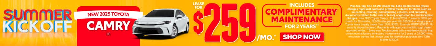 New 2025 Toyota Camry LE | Lease for $259 Per month* INCLUDES COMPLIMENTARY MAINTENANCE FOR 2 YEARS**