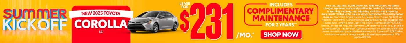New 2025 Toyota Corolla LE | Lease for $231 Per month* INCLUDES COMPLIMENTARY MAINTENANCE FOR 2 YEARS**