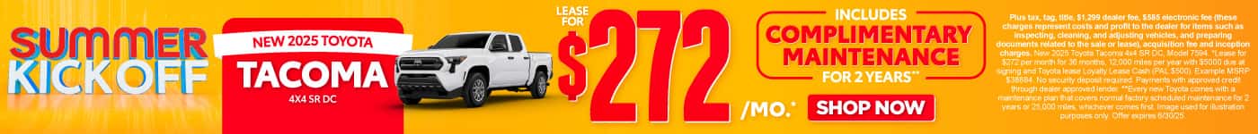 New 2025 Toyota Tacoma 4x4 SR DC | Lease for $272 Per month* INCLUDES COMPLIMENTARY MAINTENANCE FOR 2 YEARS**