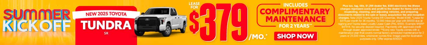New 2025 Toyota Tundra SR | Lease for $379 Per month* INCLUDES COMPLIMENTARY MAINTENANCE FOR 2 YEARS**