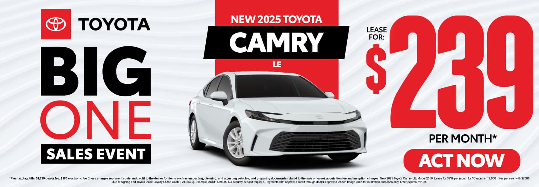 New 2025 Toyota Camry LE Lease for $239 Per Month*