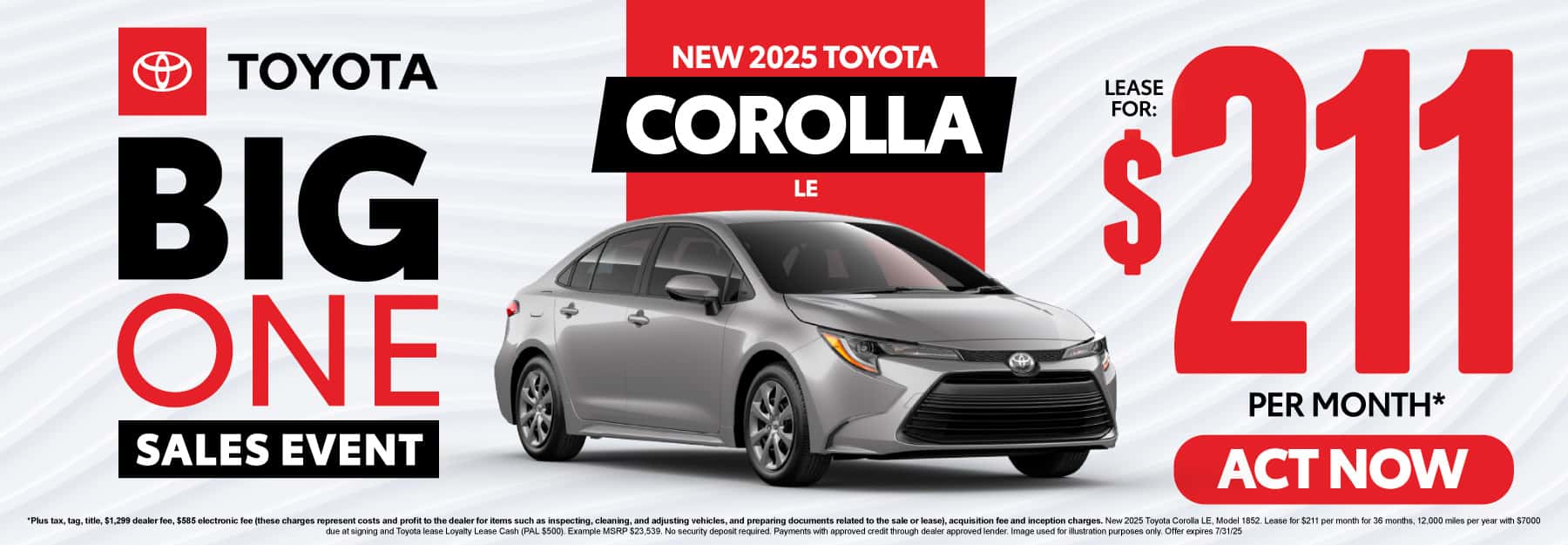 New 2025 Toyota Corolla LE Lease for $211 Per Month*