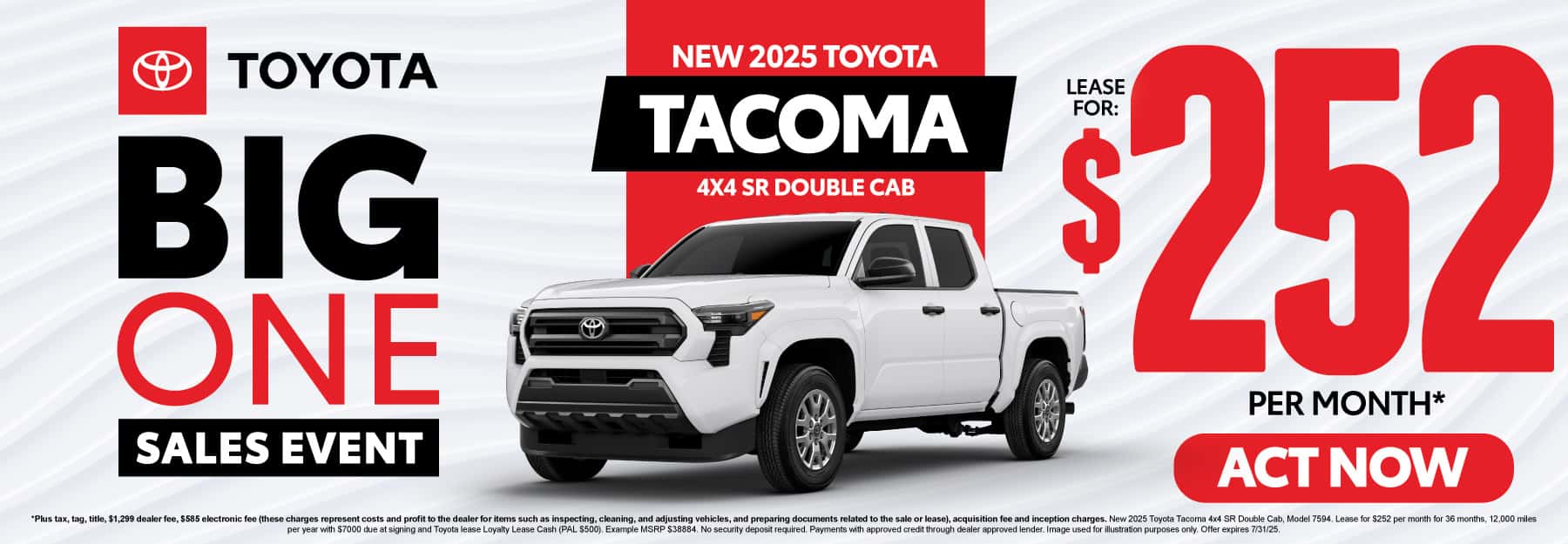 New 2025 Toyota Tacoma 4x4 SR Double Cab Lease for $252 Per Month*