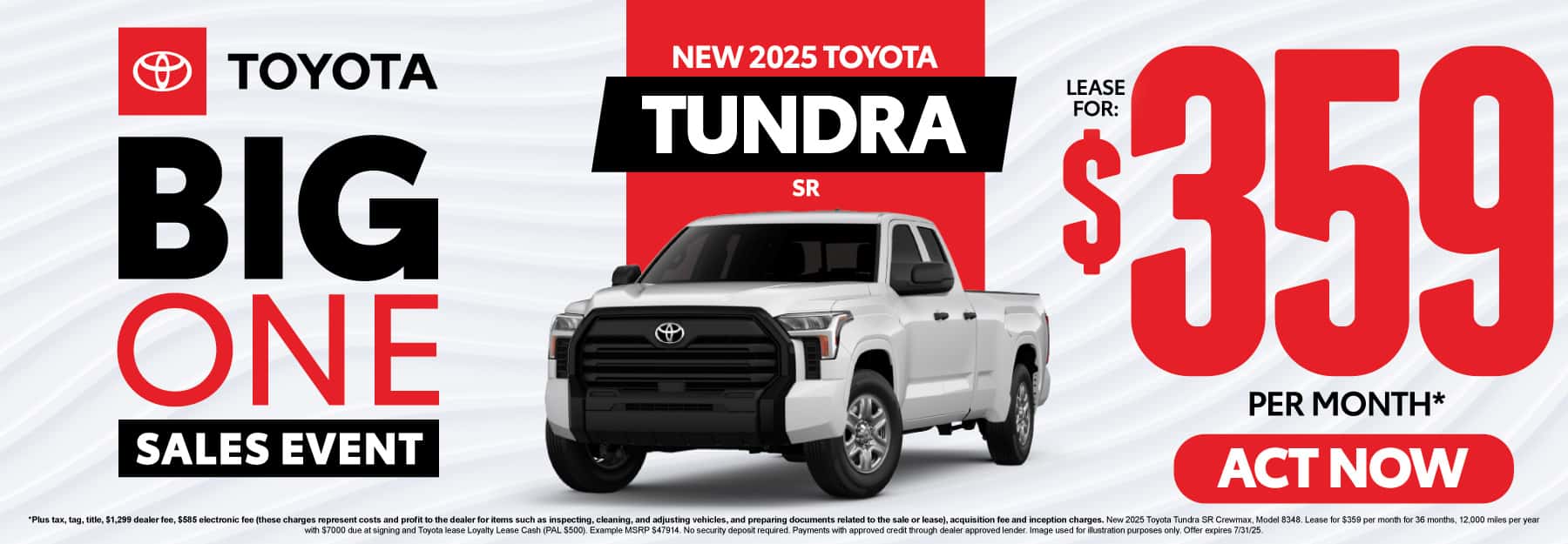 New 2025 Toyota Tundra SR Lease for $359 Per Month*