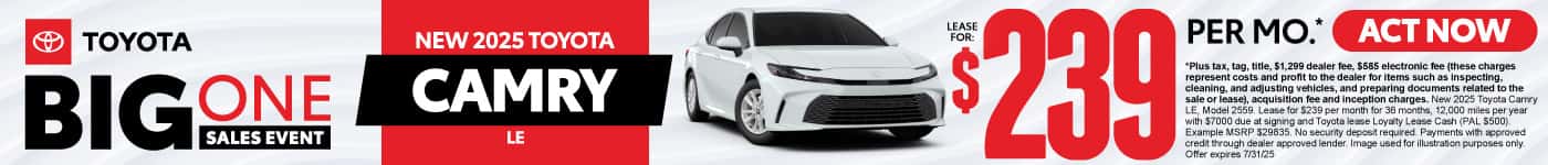 New 2025 Toyota Camry LE Lease for $239 Per Month*