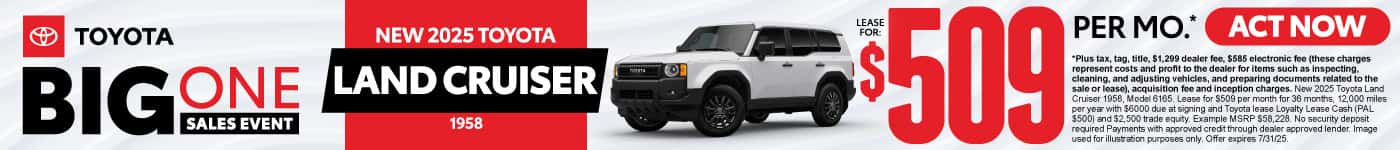 New 2025 Toyota Land Cruiser 1958 Lease for $509 Per Month*