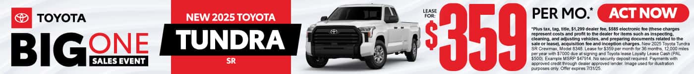 New 2025 Toyota Tundra SR Lease for $359 Per Month*
