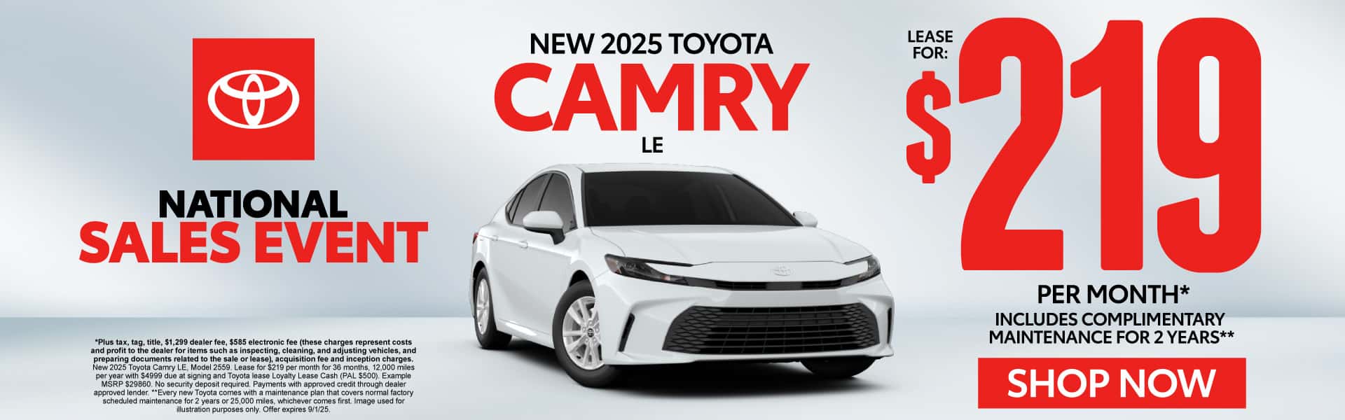 New 2025 Toyota Camry LE Lease for $219 Per Month* INCLUDES COMPLIMENTARY MAINTENANCE FOR 2 YEARS**
