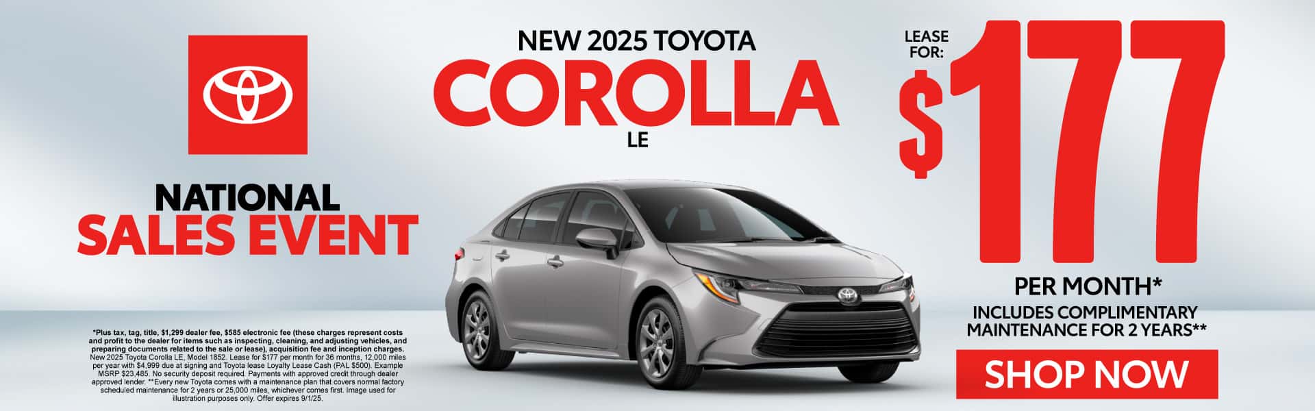 New 2025 Toyota Corolla LE Lease for $177 Per Month* INCLUDES COMPLIMENTARY MAINTENANCE FOR 2 YEARS**