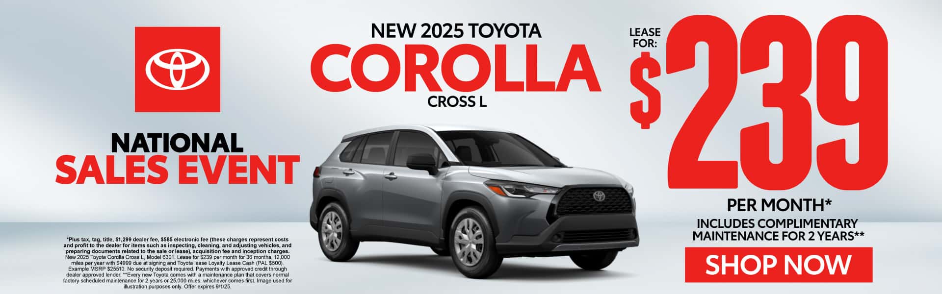 New 2025 Toyota Corolla Cross L Lease for $239 Per Month* INCLUDES COMPLIMENTARY MAINTENANCE FOR 2 YEARS**
