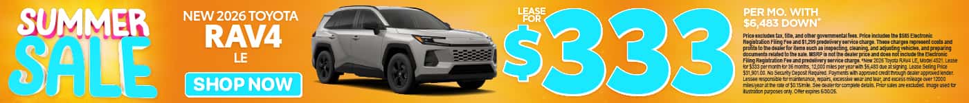2026 Toyota Rav4 LE Lease for $333 Per month with $6,483 down*