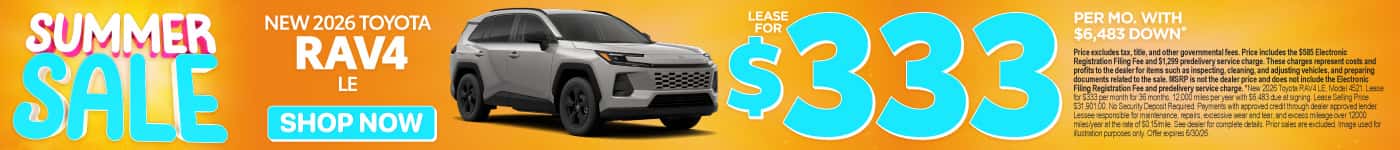 2026 Toyota Rav4 LE Lease for $333 Per month with $6,483 down*