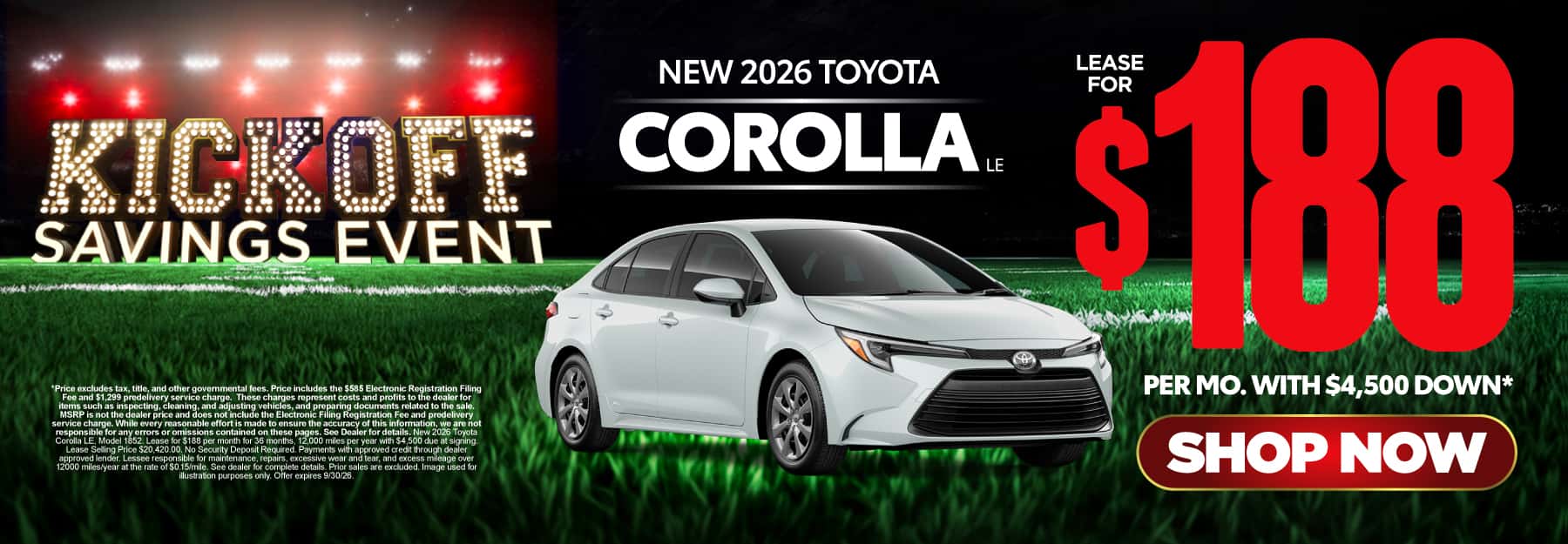 2026 Toyota Corolla LE Lease for $188 Per month with $4,500 down*