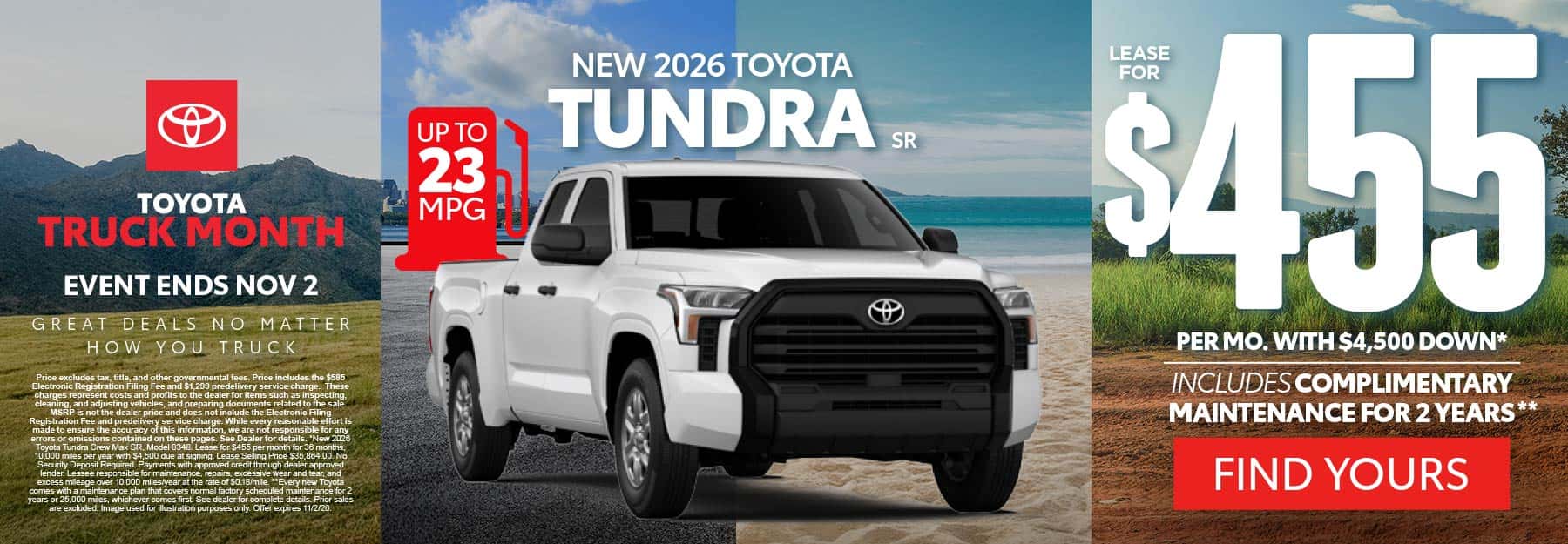 2026 Toyota Tundra SR "Lease for $455 Per month with $4,500 down* INCLUDES COMPLIMENTARY MAINTENANCE FOR 2 YEARS**"
