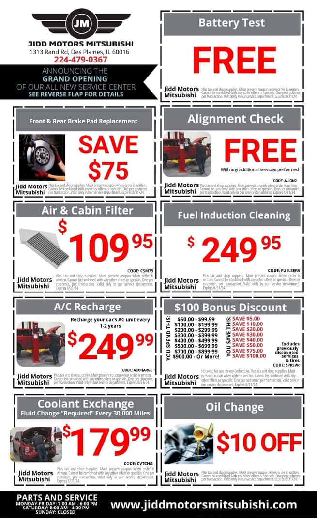 Mitsubishi Service Coupons in Desplaines, IL Jidd Motors Mitsubishi
