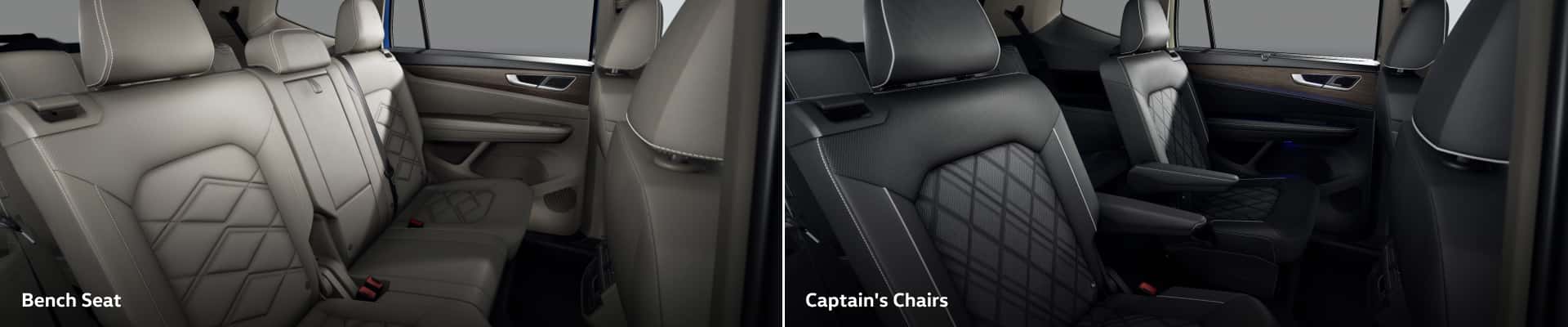 Split image comparing Volkswagen Atlas second-row seating options.