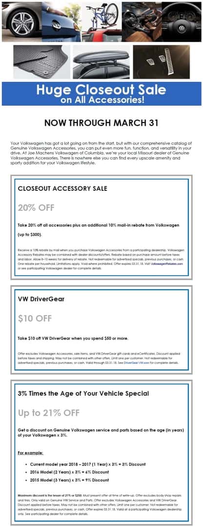 VW Accessories Closeout Sale