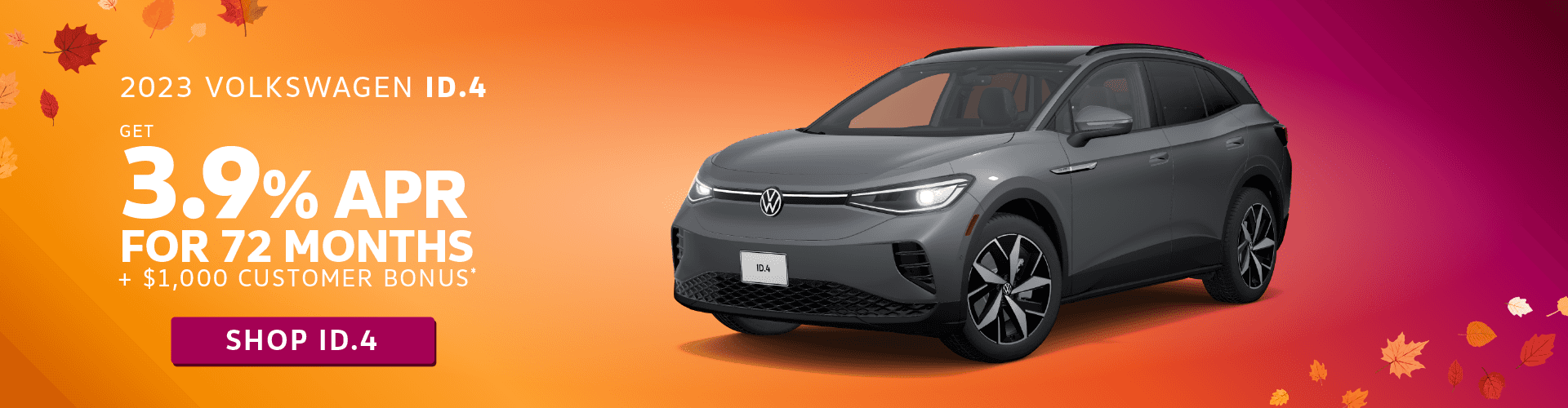 2023 Volkswagen ID.4 - Get 3.9% APR FOR 72 MONTHS + $1,000 CUSTOMER BONUS